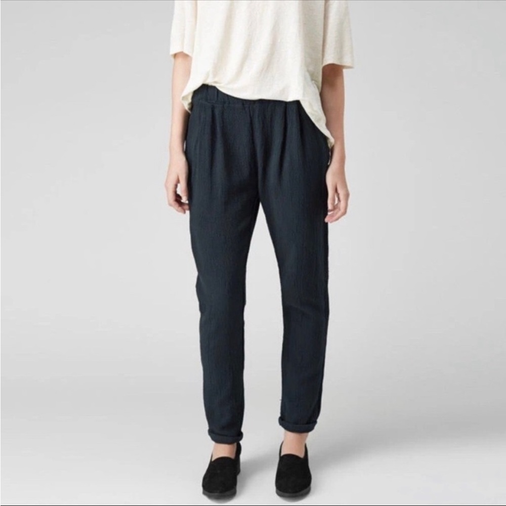 Black Crane Quilted Textured Pants Navy Blue M USA Sustainable.